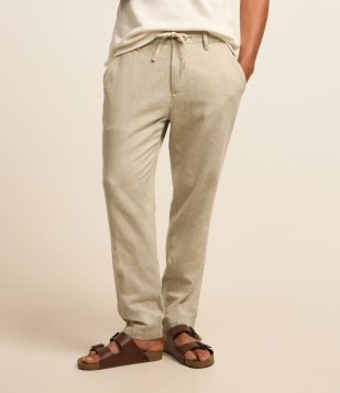 Calça Relaxed em Oxford de Algodão com Amarração na Cintura Verde