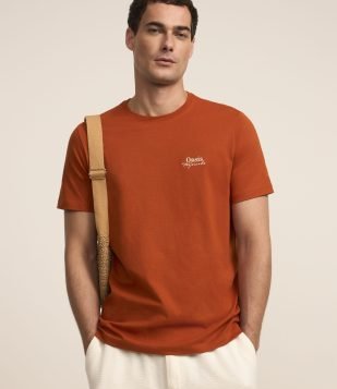 Camiseta em Algodão com Estampa Floral Laranja