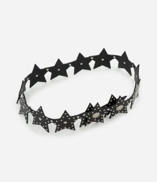 Cinto Largo com Elos em Forma de Estrela com Rebites e Detalhes Preto