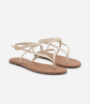 Rasteira em PU com Cabedal Chinelo Off White