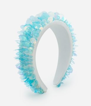 Tiara Larga com Paetês Azul