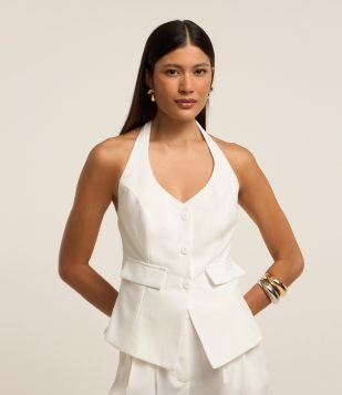Blusa Colete em Viscolinho Frente Única com Botões Branco