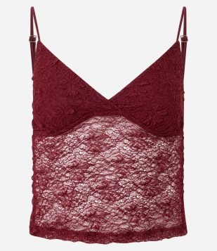 Blusa em Renda com Alça Fina e Textura Vermelho
