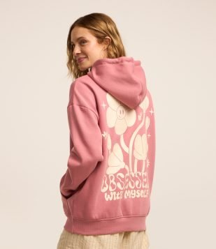 Blusão Alongado em Moletom com Forro Fleece e Estampa em Lettering Rosa