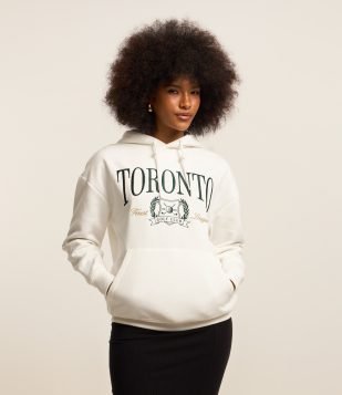 Blusão Over em Moletom com Forro Fleece e Bordado Toronto Branco