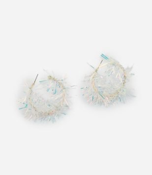 Brinco de Argola de Plástico com Frufru Holográfico Prata