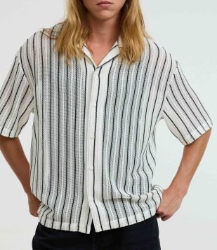 Camisa Boxy em Tricô com Estampa Listras Branco