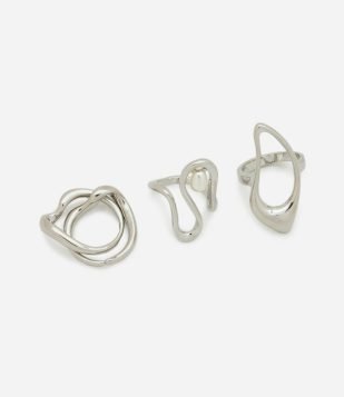 Kit 03 Anéis em Metal com Formas Diversas Prata