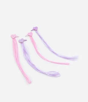 Kit 04 Presilhas de Cabelo com Fios Coloridos Rosa