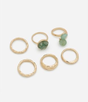 Kit 06 Anéis com Texturas e Diferentes Formatos Dourado