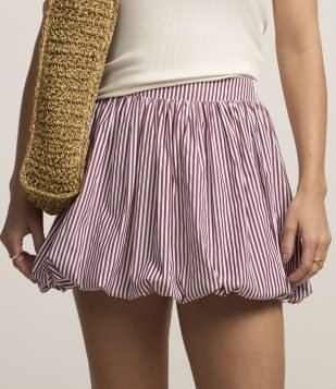 Saia Balonê em Tricoline Listrada Vermelho