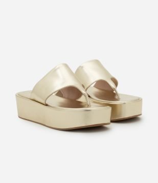 Sandália Flatform com Tira Larga Bege