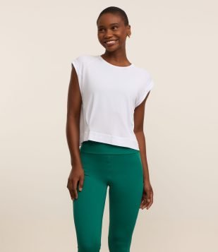 Blusa Esportiva Sem Manga em Microfibra com Cava Raglan Branco