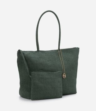 Bolsa de Praia Grande com Alças Finas e Nécessaire Verde