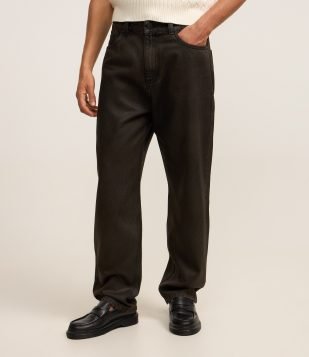 Calça Baggy em Jeans Resinado Marrom