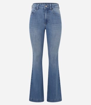 Calça Flare em Jeans com Elastano e Cintura Alta Azul