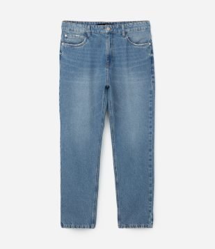 Calça Loose em Jeans com Bolsos Azul Médio