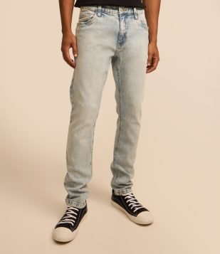 Calça Skinny Marmorizada com Lavagem Dirty Azul Claro