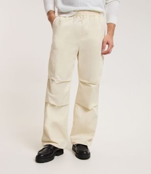 Calça Wide Leg com Bolso Lateral Bege