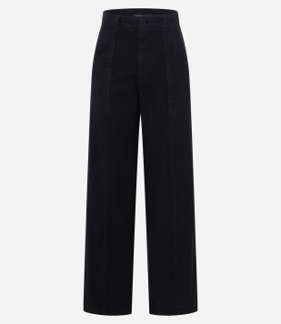 Calça Wide Leg em Sarja com Recortes Preto