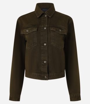 Jaqueta Trucker em Sarja com Botões em Metal Marrom