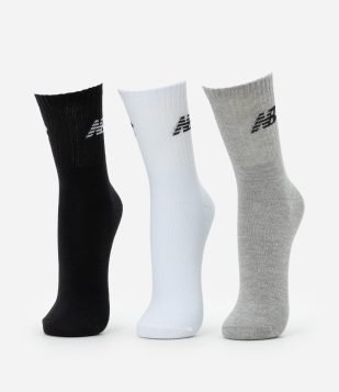 Kit 03 Pares de Meias com Cano Longo Estampa New Balance Cinza-Branco-Preto