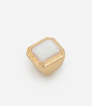 Maxi Anél com Resina Perolada Dourado