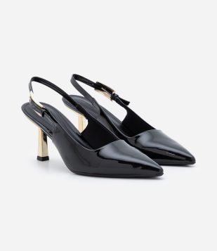 Sapato Scarpin Slingback com Salto Cromado Preto