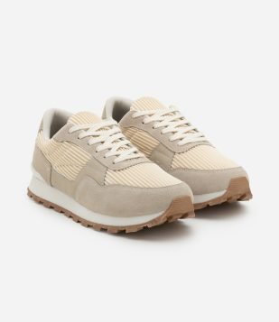 Tênis Jogging em Material Sintético com Textura Bege
