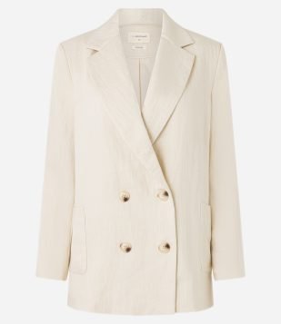 Blazer Oversized Alfaiatado em Viscose com Bolsos Bege