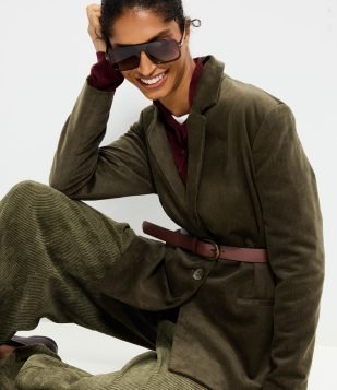 Blazer Oversized em Veludo com Botão Único Verde