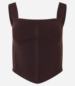 Blusa Corset em Tricô com Textura Canelada Marrom