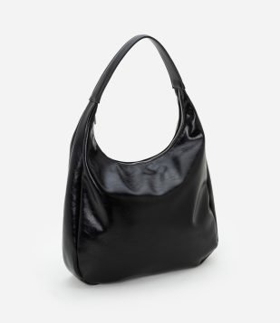 Bolsa Grande em PU com Efeito Brilhoso Preto