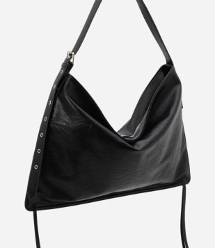 Bolsa Hobo Grande em PU com Tiras Laterais Preto