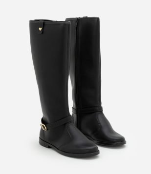 Bota Cano Alto Infantil com Detalhe de Fivela Molekinha - Tam 26 a 36 Preto