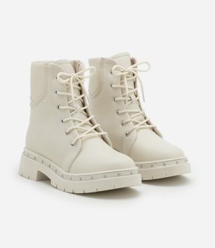 Bota Infantil Cano Alto em PU com Tacinhas - Tam 26 ao 36 Off White