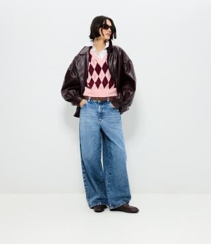 Calça Barrel em Jeans com Lenço Boho e Cintura Média Azul