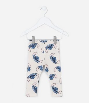 Calça Legging Infantil com Estampa do Stitch - Tam 0 a 18 meses Off White