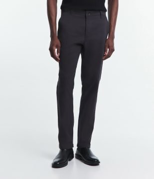 Calça Slim Alfaiatada em Sarja com Bolsos Cinza Chumbo