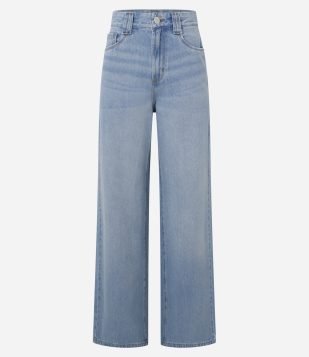 Calça Wide Leg em Jeans com Cós Alfaiatado Azul