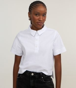 Camisa Cropped em Tricoline com Barra Alongada Branco