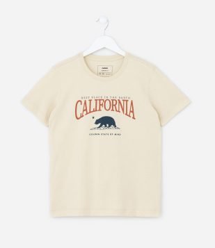Camiseta Infantil com Estampa da Califórnia - Tam 5 a 14 anos Bege