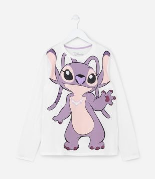 Camiseta Manga Longa Infantil com Estampa da Angel - Tam 5 a 14 anos Branco