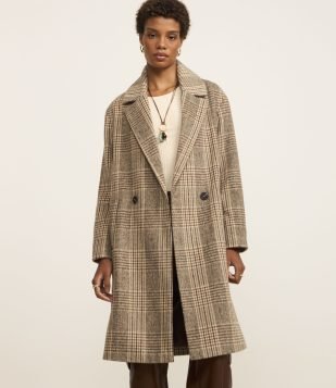 Casaco Trench Coat em Polivelour Xadrez Marrom
