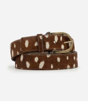 Cinto Médio em Couro com Estampa Animal Print Marrom