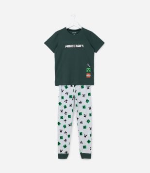 Pijama Infantil Longo em Algodão Estampa Minecraft - Tam 5 a 14 anos Verde