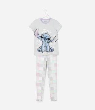 Pijama Longo Infantil em Algodão com Estampa Stitch - Tam 5 ao 14 Anos Cinza