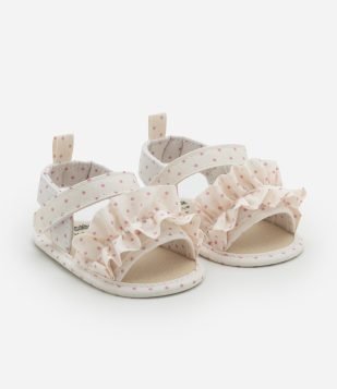 Sandália Infantil Estampada Poá com Franzido - Tam 15 ao 19 Off White