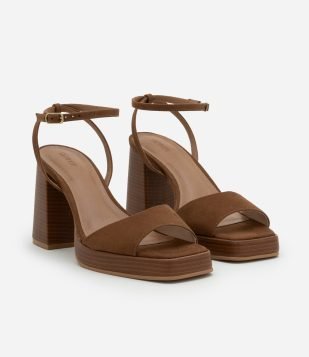 Sandália Meia Pata em PU com Camurça Marrom