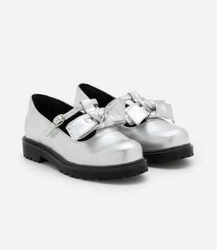 Sapato Oxford Infantil Metalizado com Lacinho - Tam 25 a 32 Prata